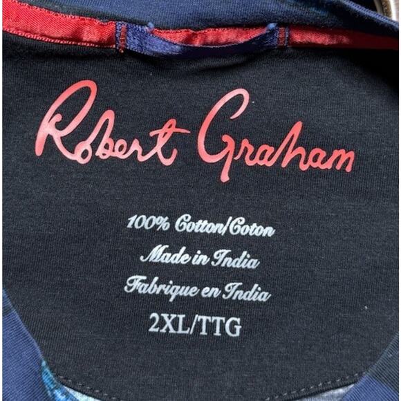 Robert Graham Shirt Mens 2XL Blue Dragon Floral Graphic Tee Camouflage Pattern - Picture 3 of 6